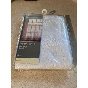 Essential Home Lillian White Lace Window Curtain Tier Pair 58" W x 36" L NIP